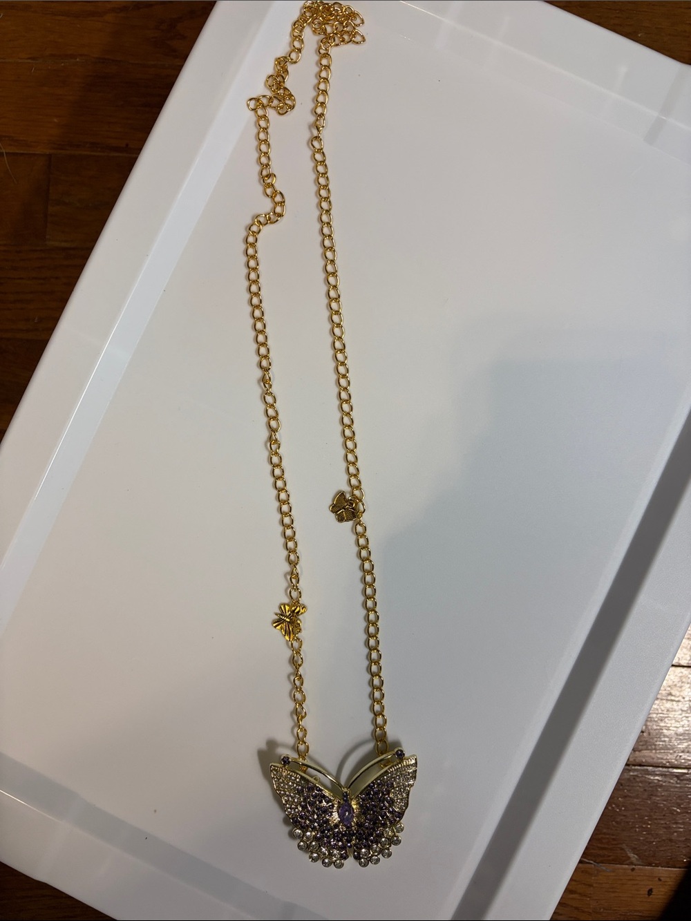 Gold Butterfly Pendant Necklace with Purple Accent